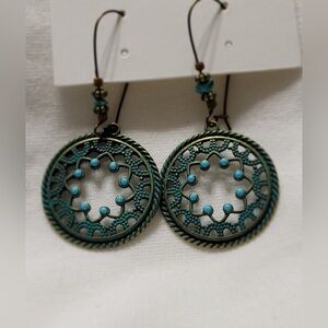 Vintage Bohemian Turquoise Bronze Retro Hook Dangle Earrings
